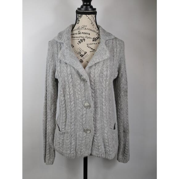 Kenar Womens Medium Cardigan Cable Knit Sweater Angora Rabbit Hair Light Gray - Picture 1 of 12